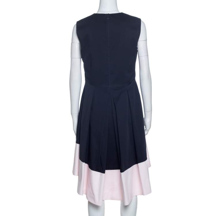 Pre Owned Christian Dior Black Cotton Sleeveless Contrast Hem Detail Dress M