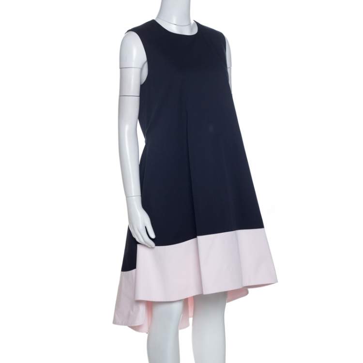 Pre Owned Christian Dior Black Cotton Sleeveless Contrast Hem Detail Dress M