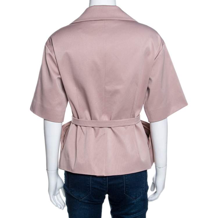 Pre Owned Christian Dior Blush Pink Silk Belted Top M
