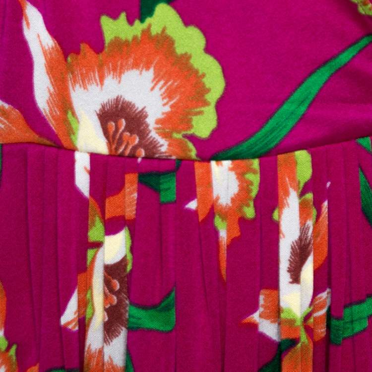 Pre Owned Dior Fuschia Floral Printed Silk Mini Dress L 