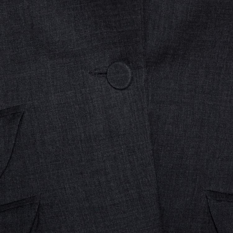 Pre Owned Christian Dior Grey Wool Gabardine Single Button Sleeveless Blazer S