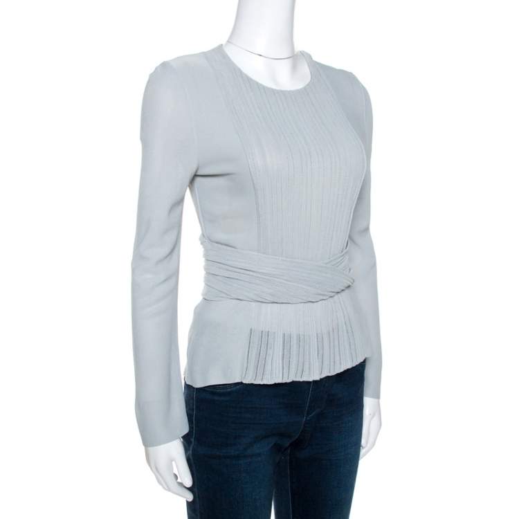 مملوكة مسبقًا Dior Grey Pointelle Knit Ruched Detail Top M
