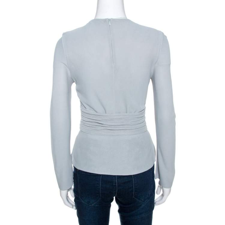 مملوكة مسبقًا Dior Grey Pointelle Knit Ruched Detail Top M