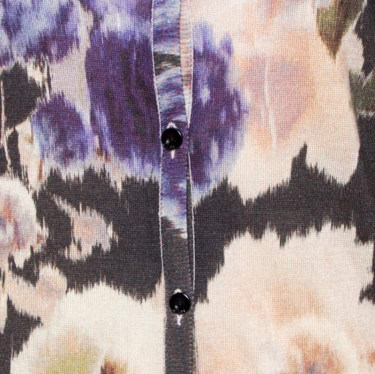 Pre Owned Dior Multicolor Floral Print Wool Silk Knit Embellished Cardigan M