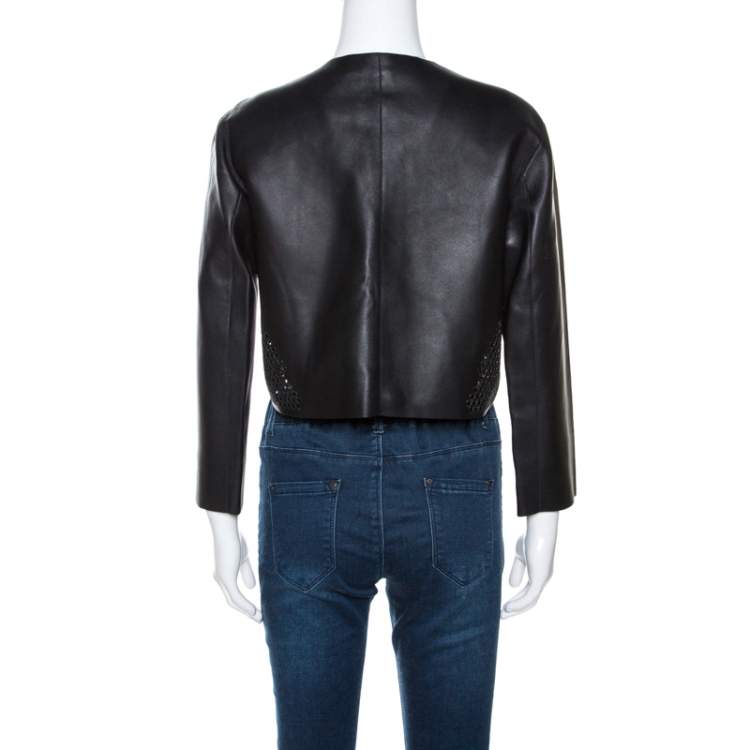 Pre Owned Dior Black Lamb Leather Laser Cut Detail Jacket M