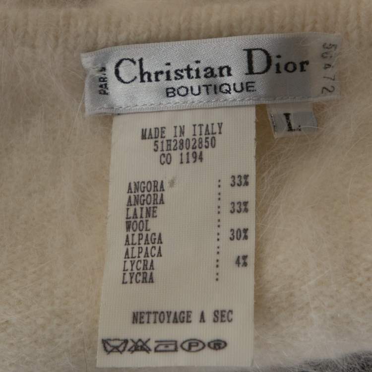Pre Owned Christian Dior Boutique Cream Angora and Alpaca Wool Blend Fuzzy Crop Top L