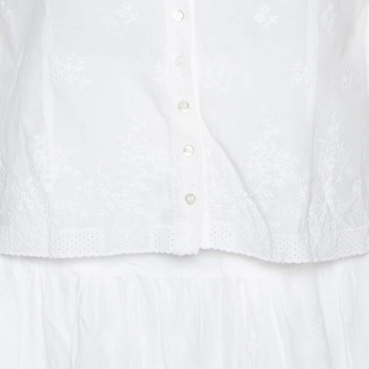 Pre Owned Dior White Embroidered Cotton Skirt & Top Set L