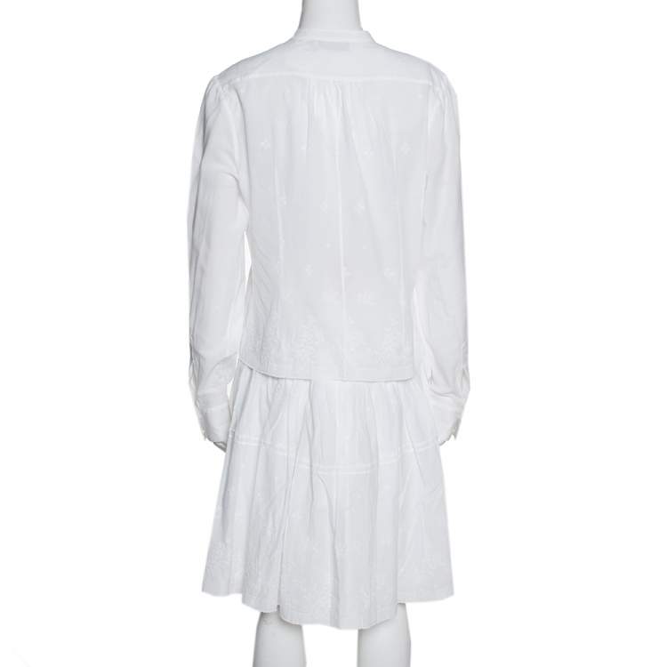 Pre Owned Dior White Embroidered Cotton Skirt & Top Set L