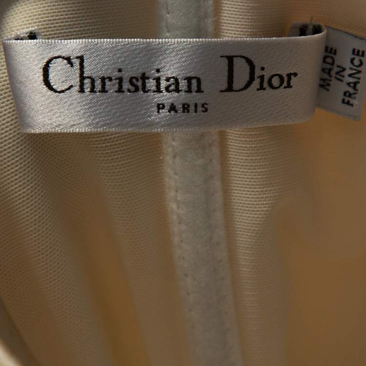 Pre Owned Dior Yellow Printed Silk Bow Detail Gathered Strapless Dress S