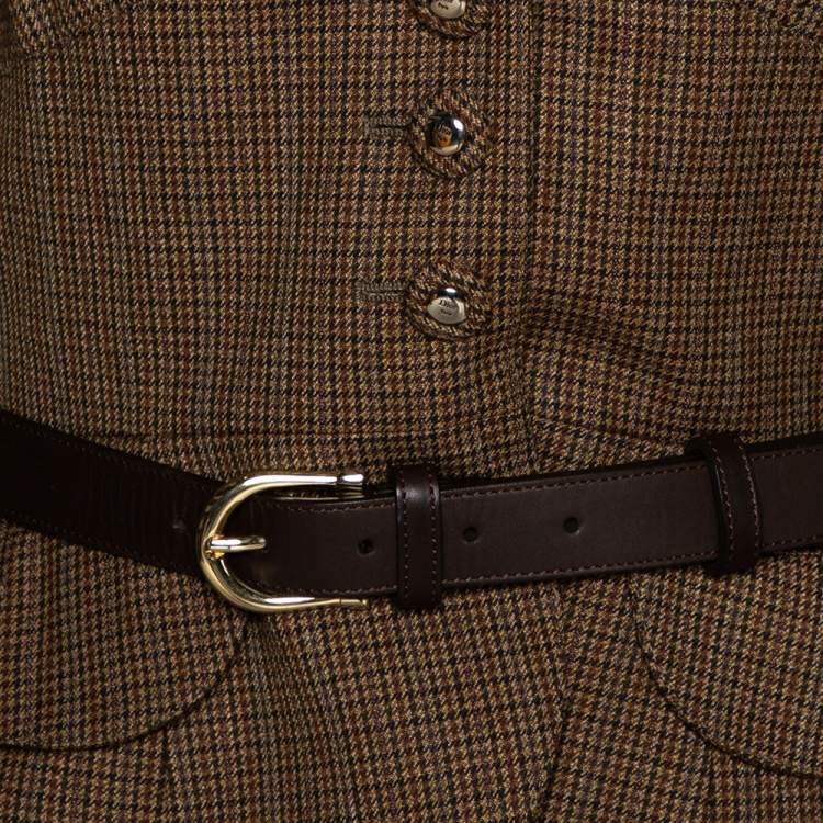 Pre Owned Dior Brown Houndstooth Wool Fur Trim Belted Jacket S