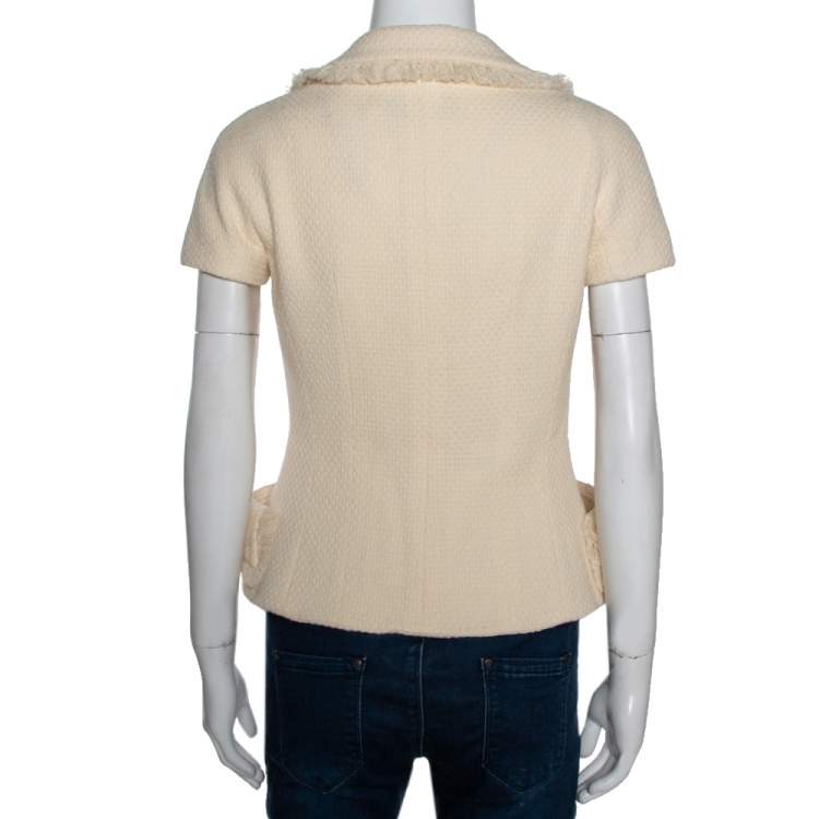 Pre Owned Dior Cream Wool Fringed Edge Detail Jacket S