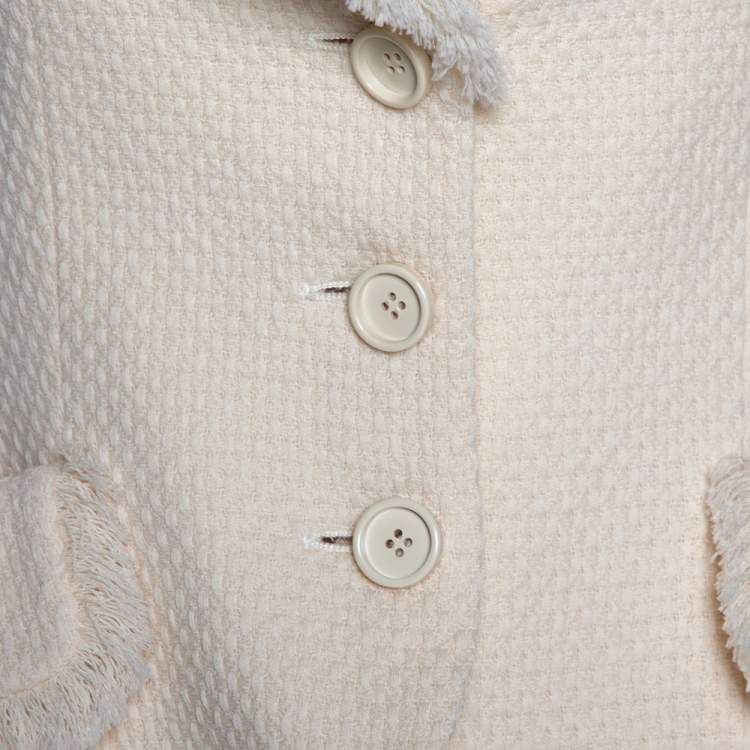 Pre Owned Dior Cream Wool Fringed Edge Detail Jacket S