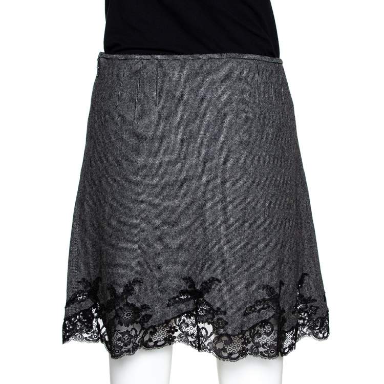 مملوكة مسبقًا Dior Monochrome Wool Lace Trim Mini Skirt M