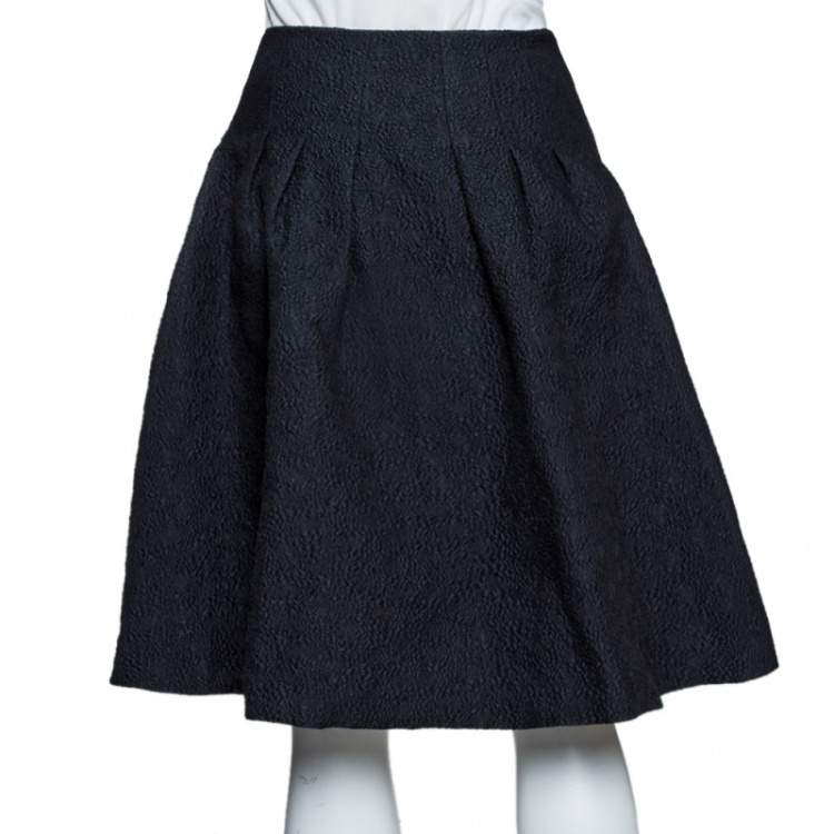 مملوكة مسبقًا Dior Black Floral Embossed Cotton Silk Flared Skirt M