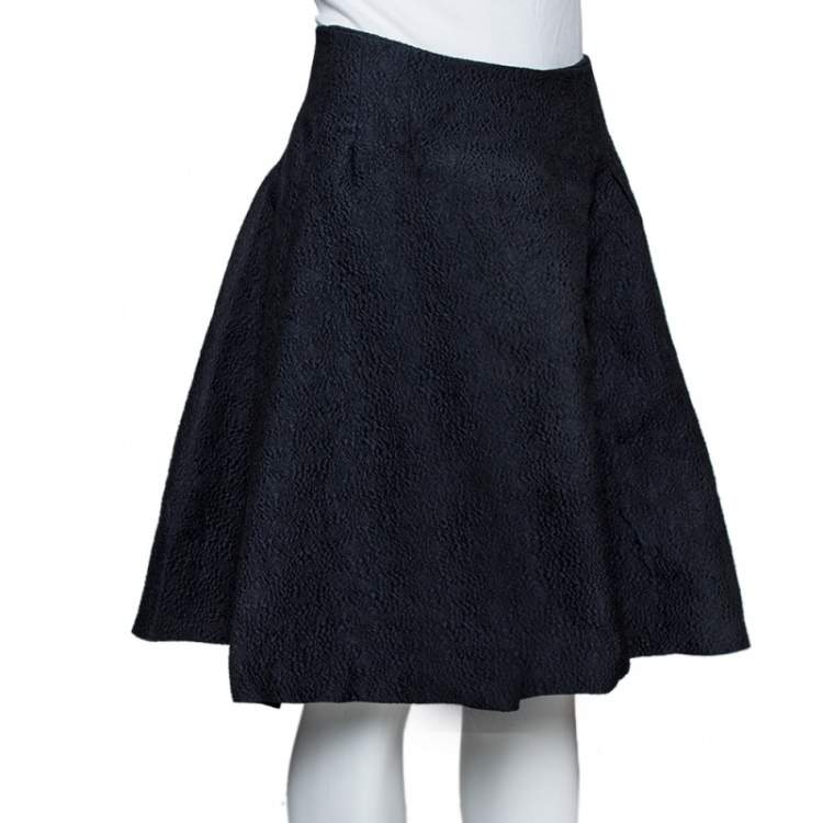 مملوكة مسبقًا Dior Black Floral Embossed Cotton Silk Flared Skirt M