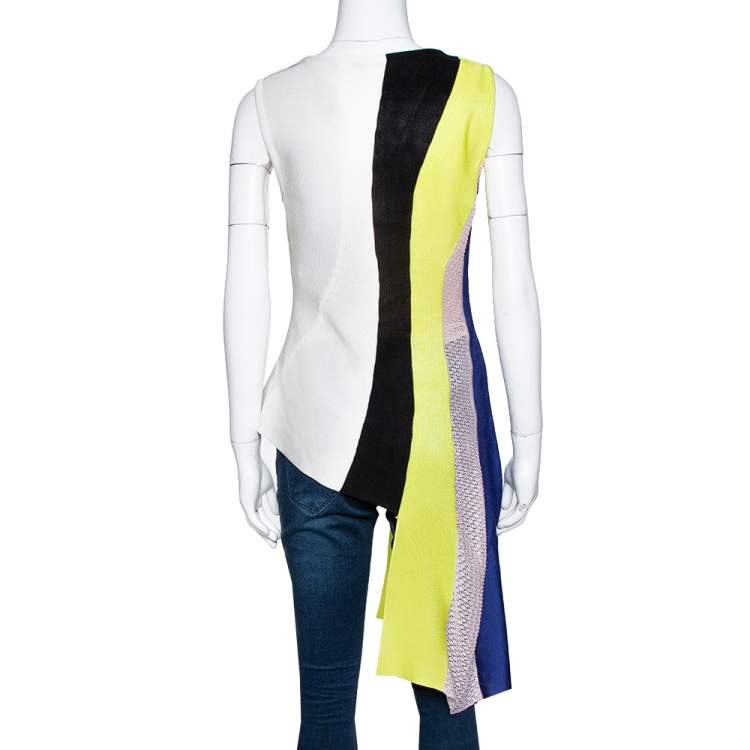 Pre Owned Dior Multicolor Color Block Knit Asymmetrical Top M