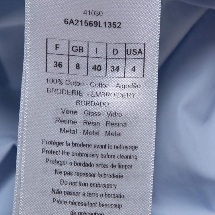 Pre Owned Dior Light Blue Cotton Bee Embellished Button Down Tunic S