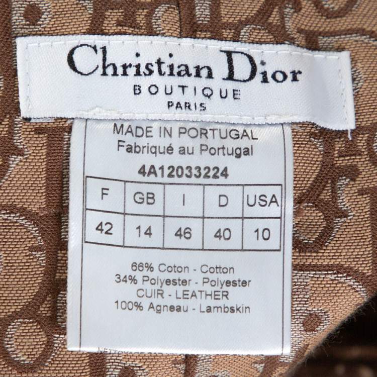 Pre Owned Dior Beige Diorissimo Jacquard Leather Trim Belted Skirt L