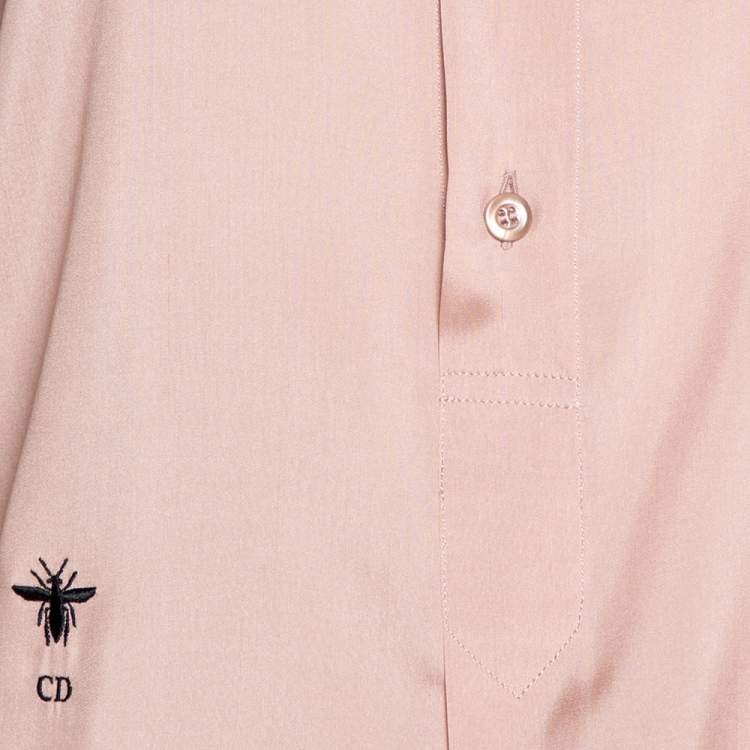Pre Owned Dior Peach Logo Bee Embroidered Silk Long Sleeve Blouse M