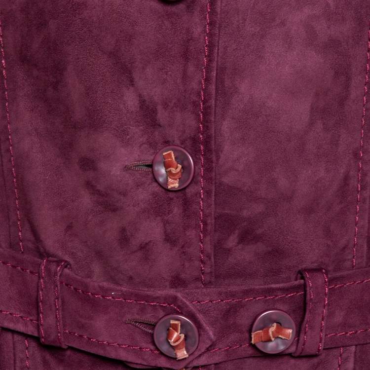 Pre Owned Dior Burgundy Suede Belted Button Front Jacket L