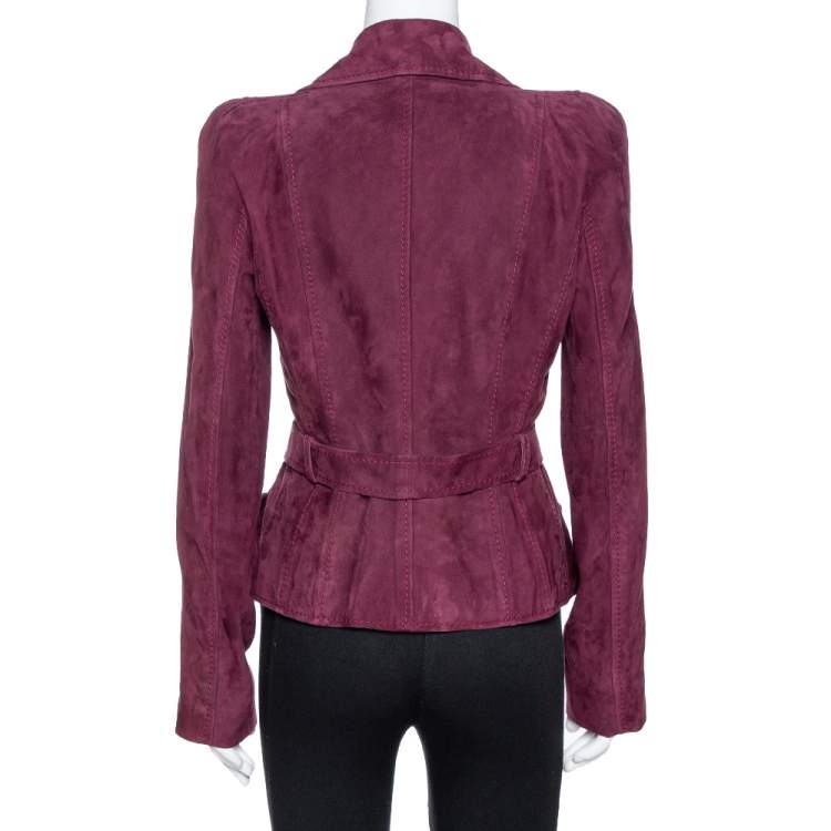 Pre Owned Dior Burgundy Suede Belted Button Front Jacket L