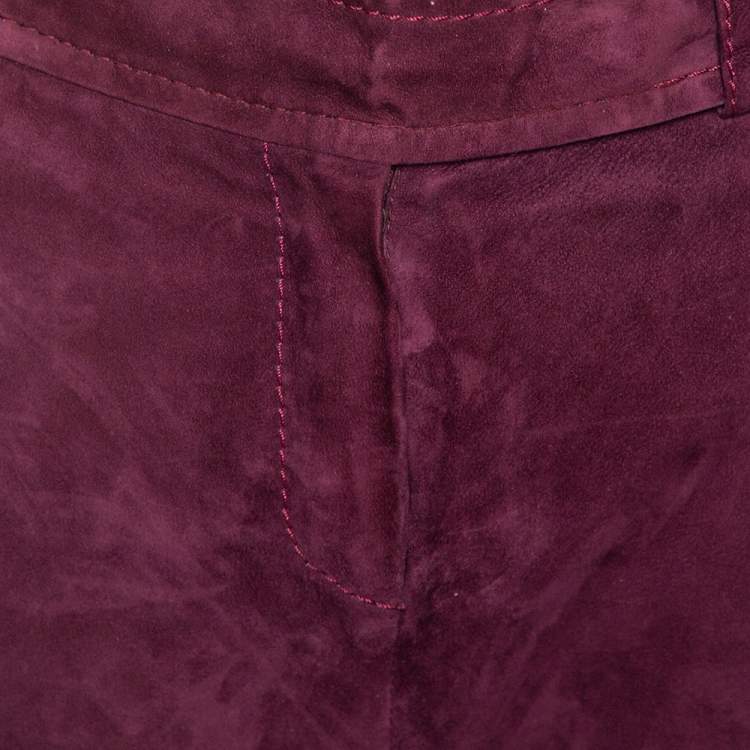 Pre Owned Dior Bordeaux Suede Flared Trousers M