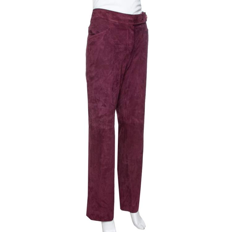 Pre Owned Dior Bordeaux Suede Flared Trousers M
