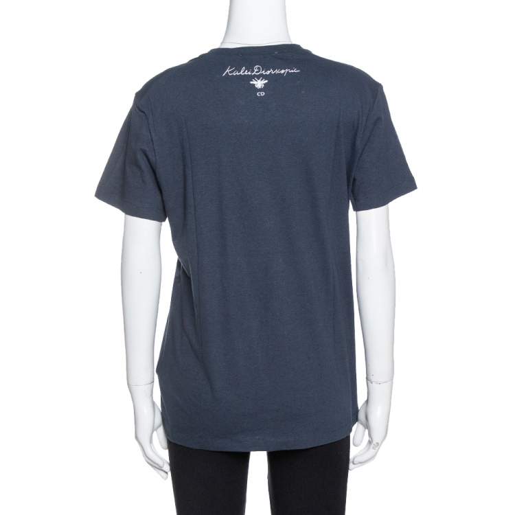 Pre Owned Dior Midnight Blue Printed Cotton & Linen Kalei Diorscopic T-Shirt M