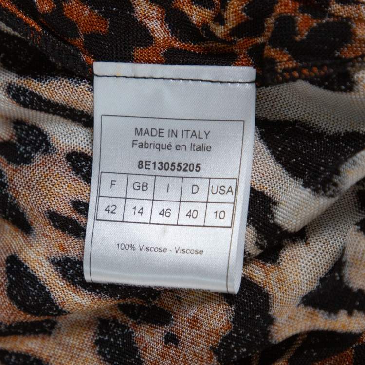 Pre Owned Dior Brown Leopard Print Knit Pleat Front Top L 