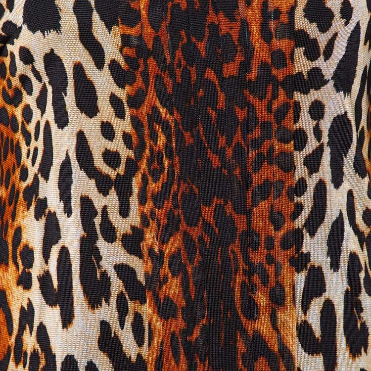 Pre Owned Dior Brown Leopard Print Knit Pleat Front Top L 