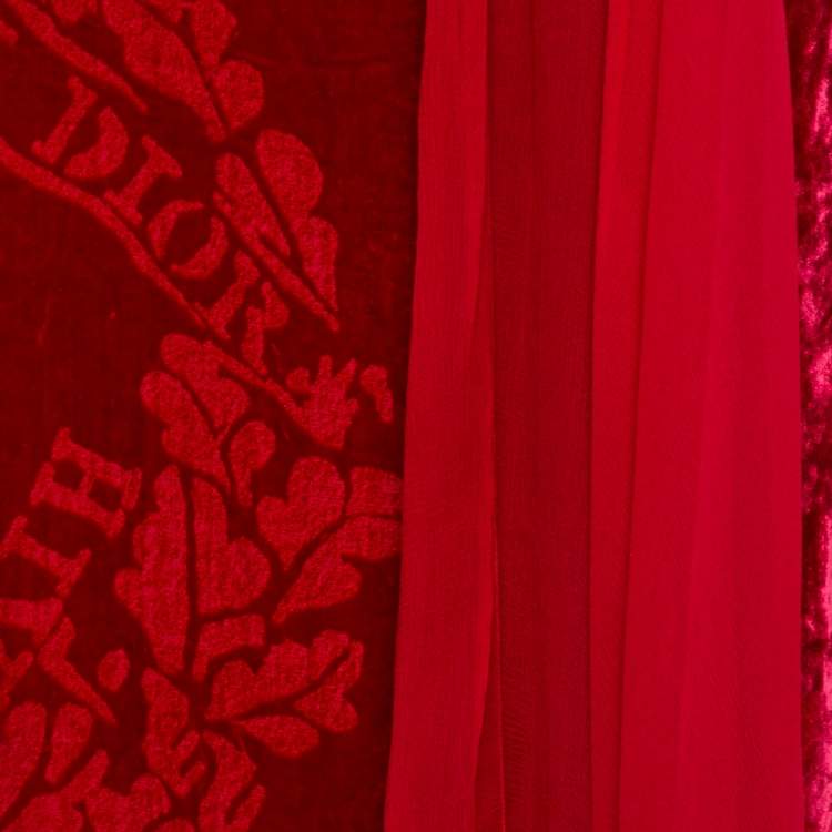 Pre Owned Christian Dior Boutique Red Devoré Velvet Chiffon Draped Gown XL