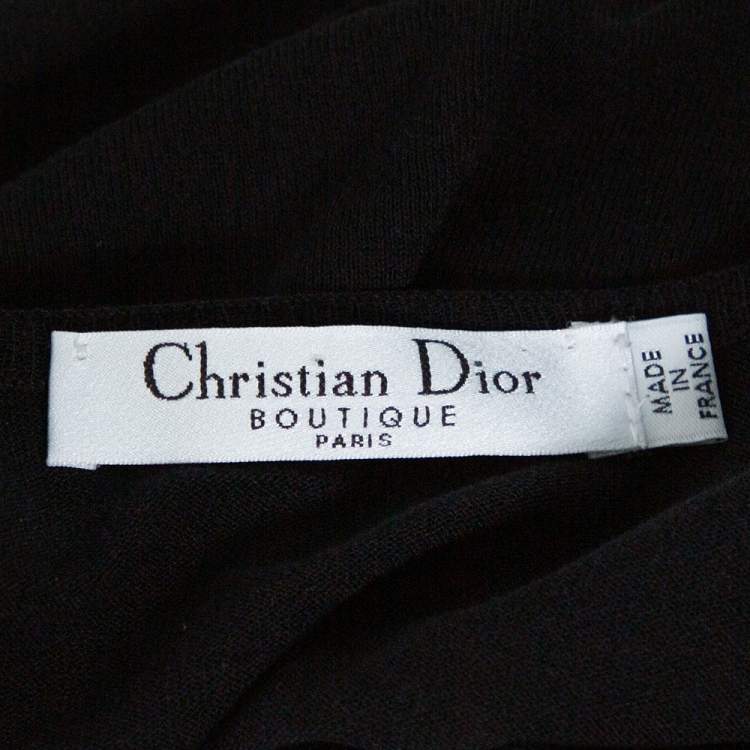 Pre Owned Dior Black Cotton & Silk Floral Detail Long Sleeve Top S