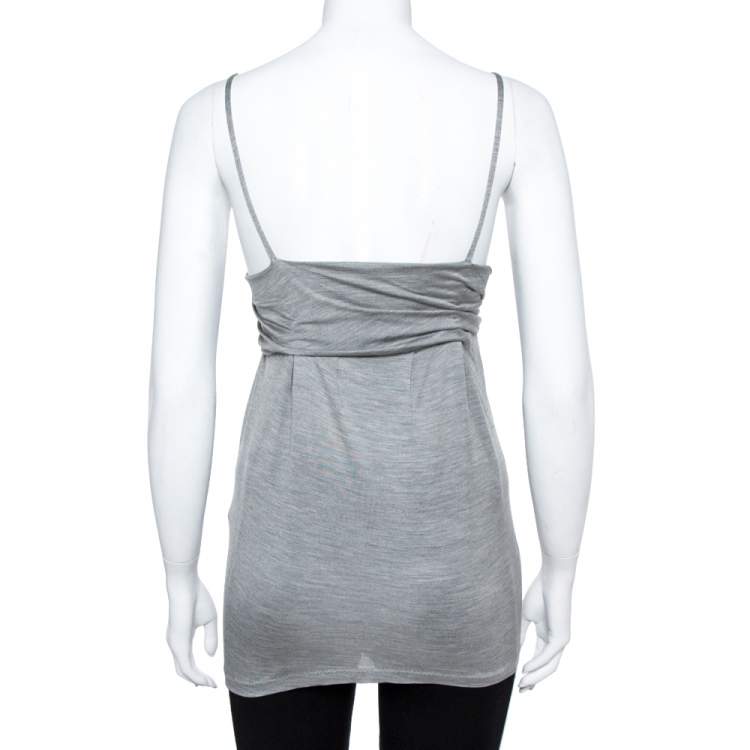 Pre Owned Dior Grey Silk Knit Floral Applique Detail Sleeveless Top S