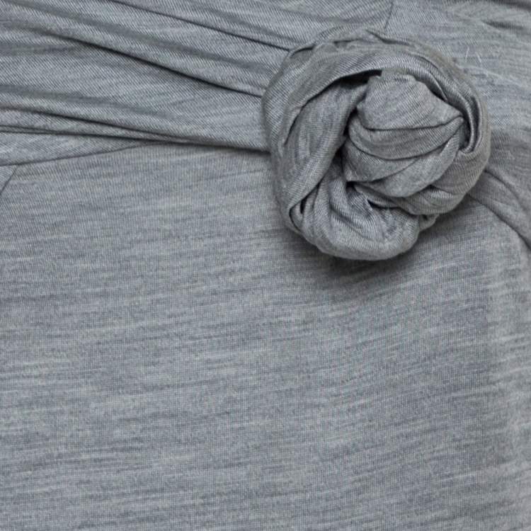 Pre Owned Dior Grey Silk Knit Floral Applique Detail Sleeveless Top S