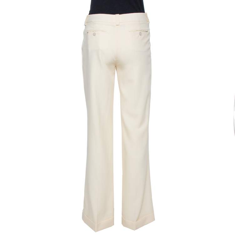 Pre Owned Dior Boutique Cream Wool Flared Trousers S