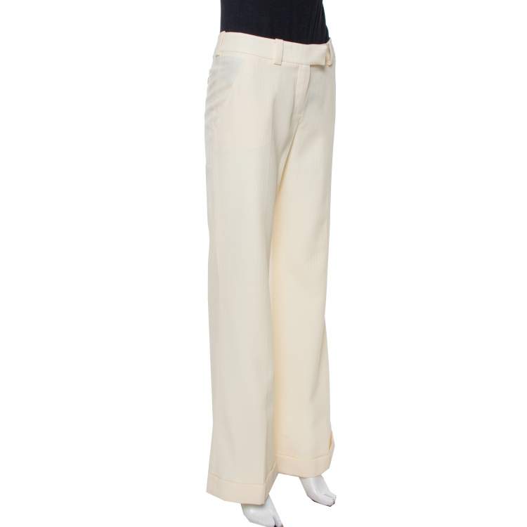 Pre Owned Dior Boutique Cream Wool Flared Trousers S