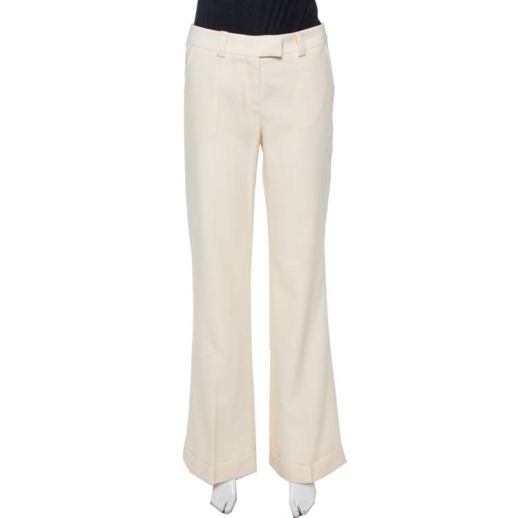 Pre Owned Dior Boutique Cream Wool Flared Trousers S