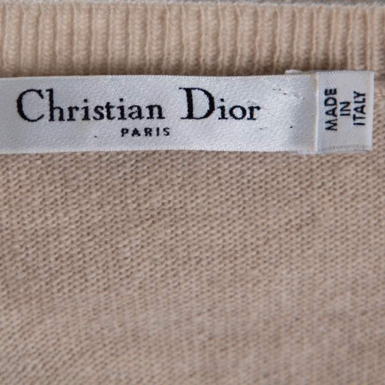 Pre Owned Dior Beige Wool & Cashmere Ruffle Sleeve Sweater M