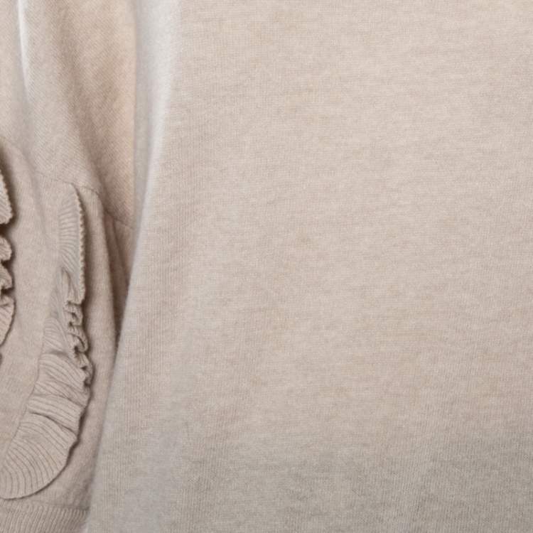 Pre Owned Dior Beige Wool & Cashmere Ruffle Sleeve Sweater M