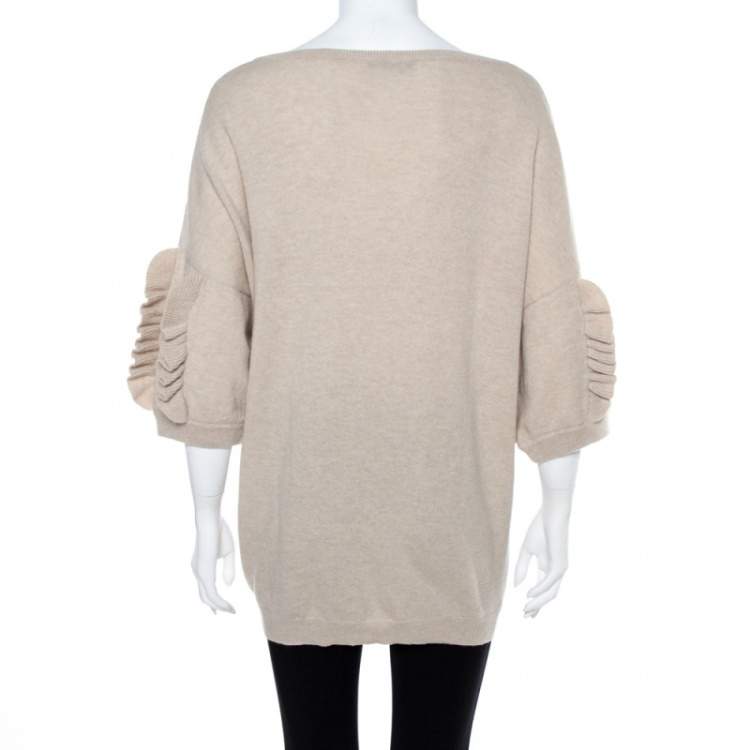 Pre Owned Dior Beige Wool & Cashmere Ruffle Sleeve Sweater M