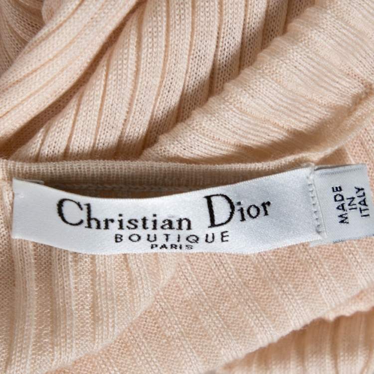 Pre Owned Christian Dior Beige Rib Knit Front Tie Detail Sleeveless Top S