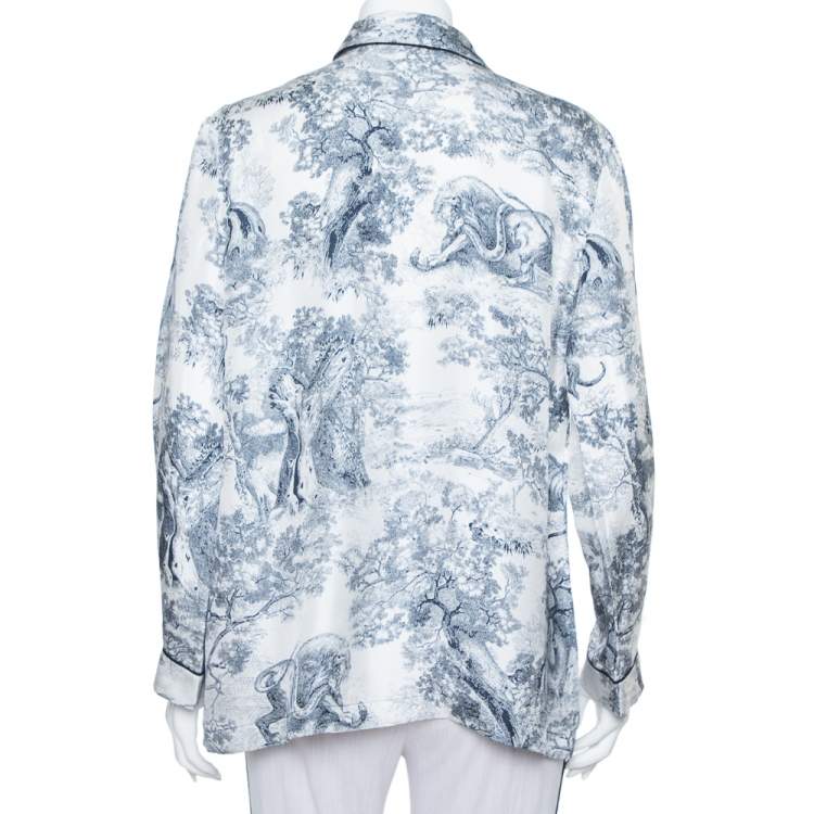 Pre Owned Christian Dior White Toile de Jouy Printed Silk Chez Moi Pajama Jacket M