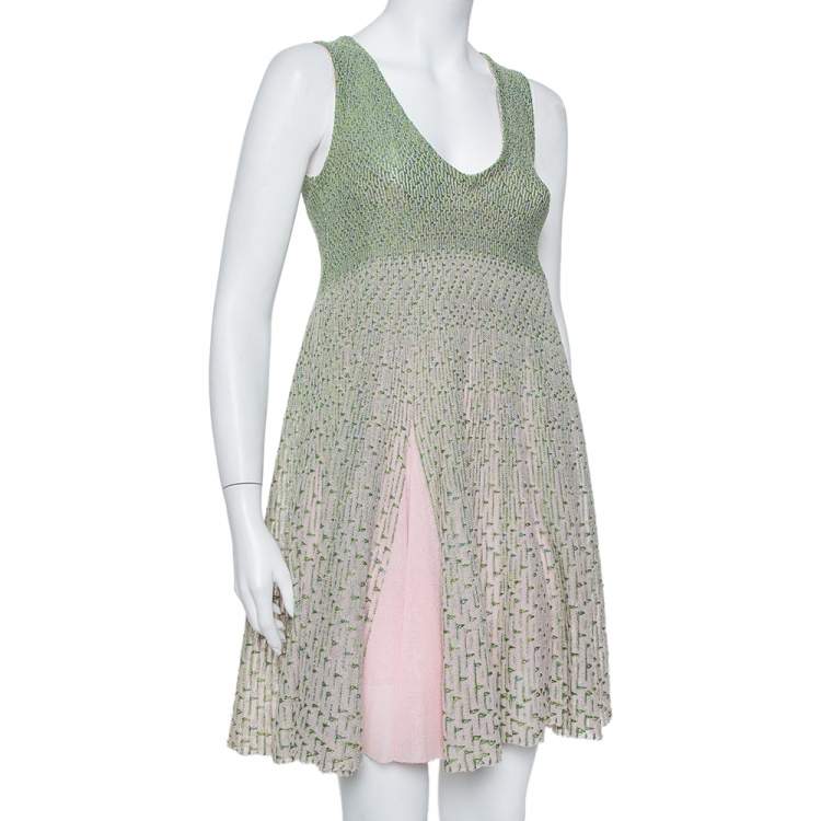 Pre Owned Dior Green & Pink Lurex Knit Flared Tent Dress S
