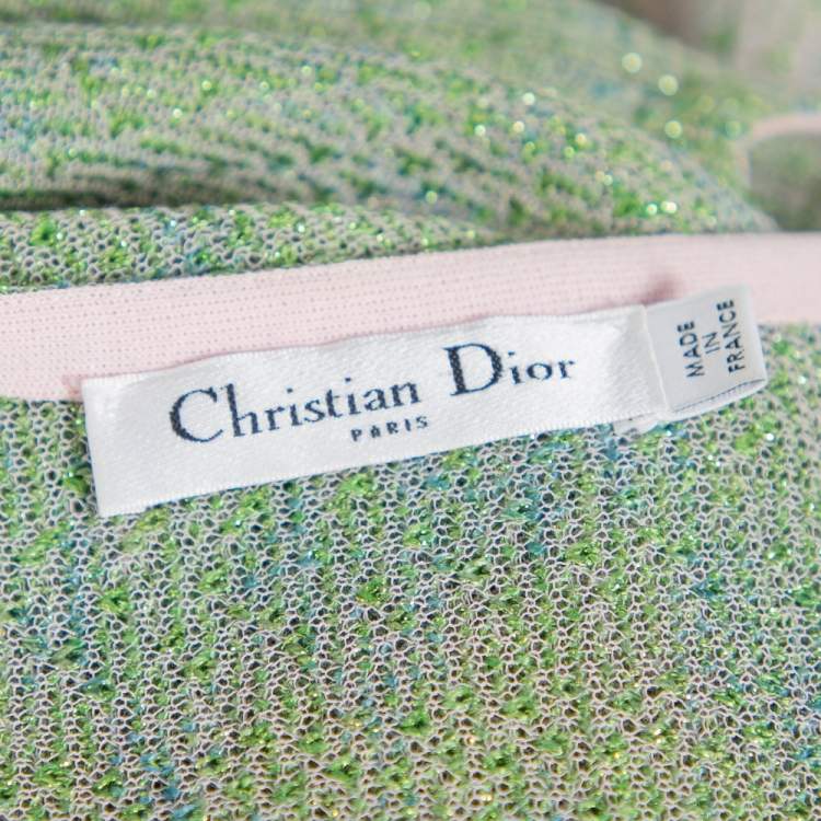 Pre Owned Dior Green & Pink Lurex Knit Flared Tent Dress S