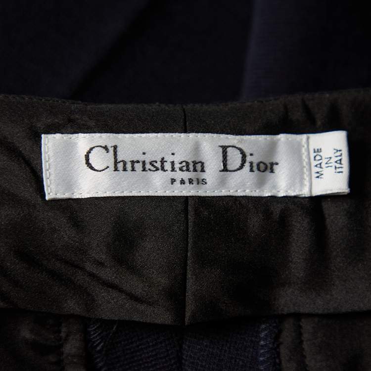 Pre Owned Christian Dior Navy Blue Wool Paneled Coat & Tapered leg Trousers Set M