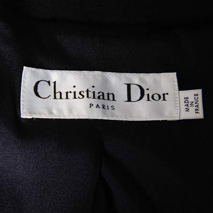 Pre Owned Christian Dior Navy Blue Wool Paneled Coat & Tapered leg Trousers Set M