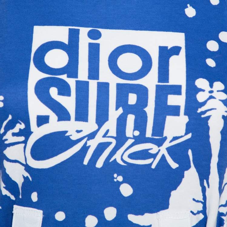 Pre Owned Christian Dior Blue Surf Chick Printed Cotton Racer Back Detail Top S