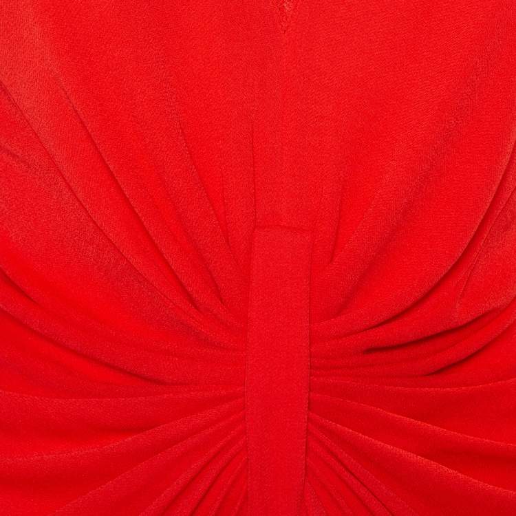 مملوكة مسبقًا Christian Dior Red Knit  Lace Trim Draped Detail Midi Dress L