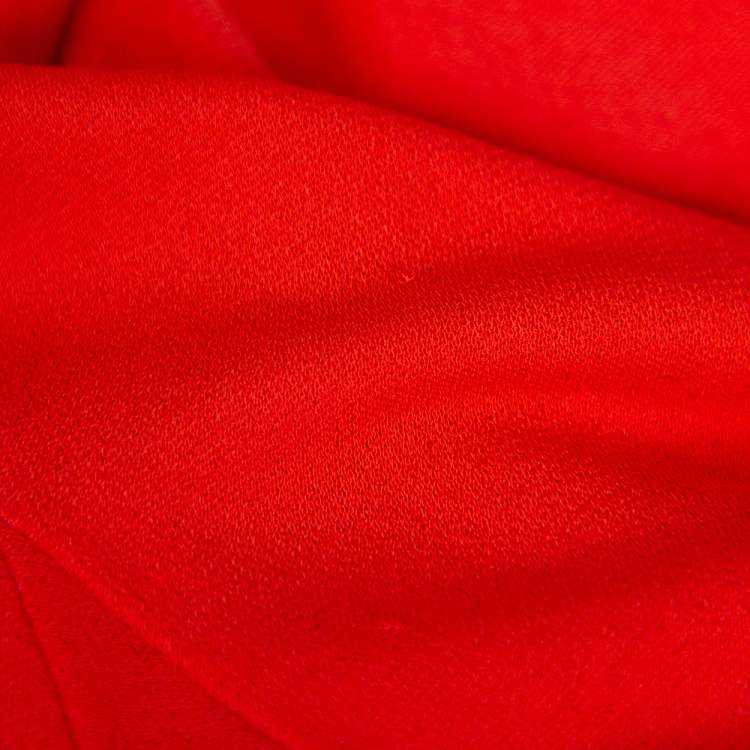 مملوكة مسبقًا Christian Dior Red Knit  Lace Trim Draped Detail Midi Dress L