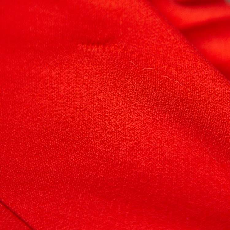 مملوكة مسبقًا Christian Dior Red Knit  Lace Trim Draped Detail Midi Dress L